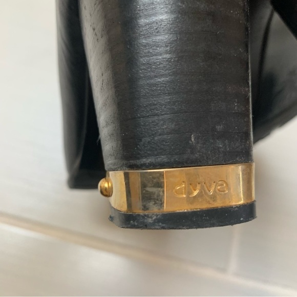 Dyva Black Gold Heeled High Leather Boots 38 - Picture 5 of 12